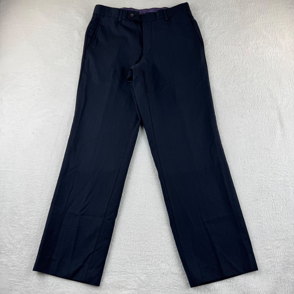 Ted Baker Dress Pants Mens 29R Navy Blue 100% Wool Flat Front Jones CT Canada